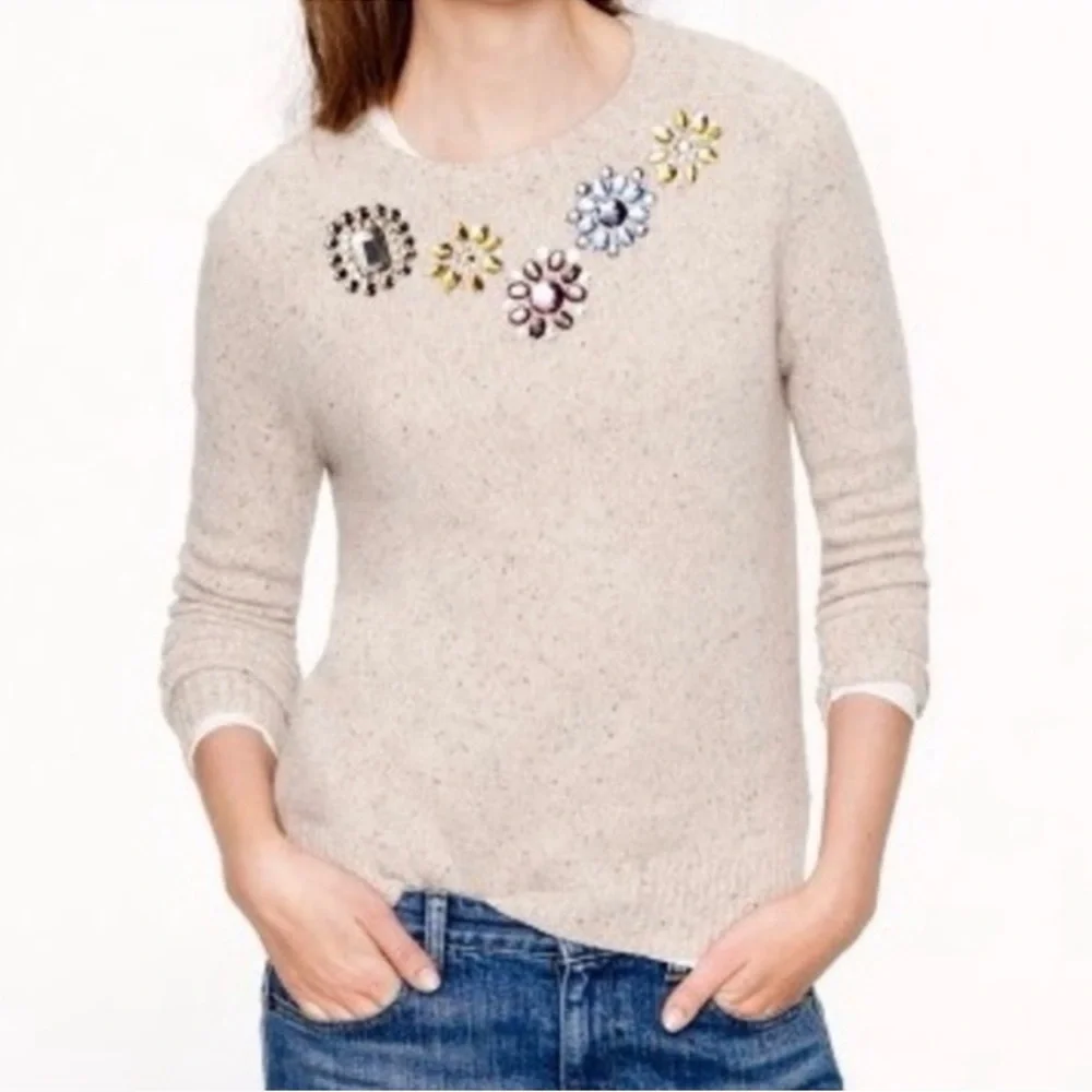 J. CREW Donegal Lambs Wool Crewneck Jeweled Sweater Size S